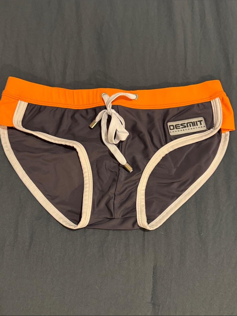 Men's Orange & Charcoal Swim Briefs - Medium to small